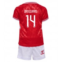 Camisa de Futebol Dinamarca Mikkel Damsgaard #14 Equipamento Principal Infantil Europeu 2024 Manga Curta (+ Calças curtas)